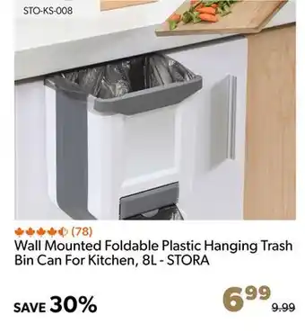 Shopper+ Wall mounted foldable plastic hanging trash bin can for kitchen, 8l - stora offer