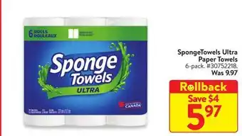 Walmart Spongetowels ultra paper towels offer