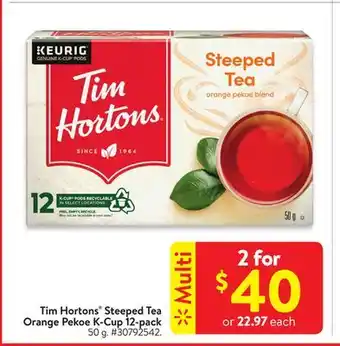 Walmart Tim horton's steeped tea orange pekoe k-cups 12pack offer