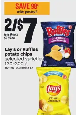 Independent Grocer Lay's or ruffles potato chips, 130-300 g offer