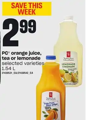 Independent Grocer Pc orange juice tea or lemonade, 1.54 l offer