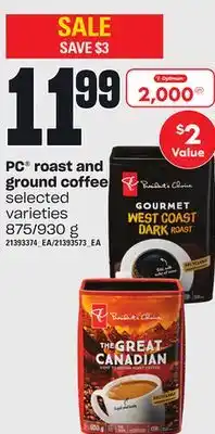 Independent Grocer Pc roast and ground coffee, 875/930 g offer
