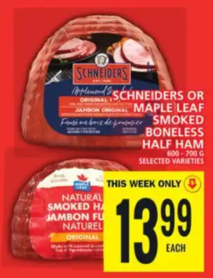 Food Basics Schneiders or maple leaf smoked boneless half ham offer