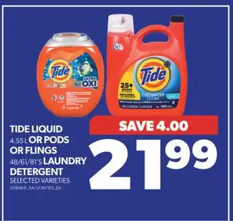Real Canadian Superstore Tide liquid, 4.55 l or pods or flings, 48/61/81's laundry detergent offer