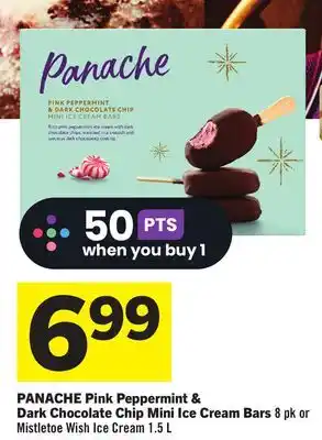 Foodland Panache pink peppermint & dark chocolate chip mini ice cream bars 8 pk or mistletoe wish ice cream 1.5 l offer