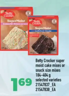 Real Canadian Superstore Betty crocker super moist cake mixes or snack size mixes, 184-404 g offer