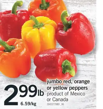 Fortinos Jumbo red, orange or yellow peppers offer