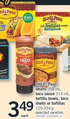 Fortinos Old el paso beans 398 ml, taco sauce 215 ml, tortilla bowls, taco shells or tortillas 125-334 g offer