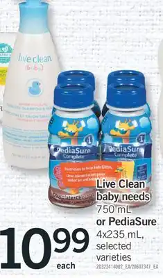 Fortinos Live clean baby needs 750 ml or pediasure 4x235 ml offer