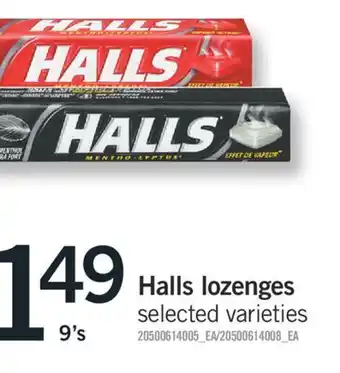 Fortinos Halls lozenges, 9's offer
