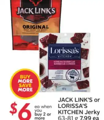 Sobeys Jack link's or lorissa's kitchen jerky offer