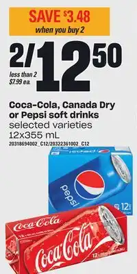 Loblaws Coca-cola, canada dry or pepsi soft drinks, 12x355 ml offer