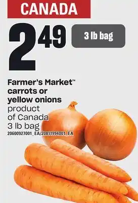 Loblaws Farmer's market carrots or yellow onions, 3 lb bag offer