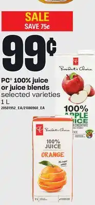 Loblaws Pc 100% juice or juice blends, 1 l offer