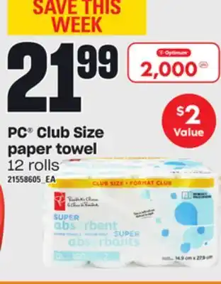 Loblaws Pc club size paper towel, 12 rolls offer