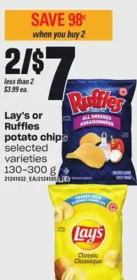 Loblaws Lay's or ruffles potato chips, 130-300 g offer