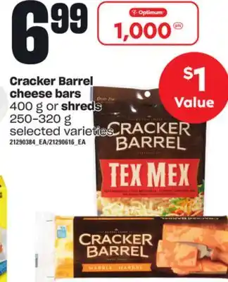 Loblaws Cracker barrel cheese bars, 400 g or shreds, 250-320 g offer