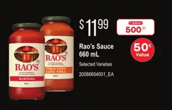 Loblaws Rao's sauce, 660 ml offer