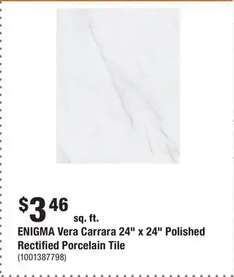 Home Depot Enigma vera carrara 24 x 24 polished rectified porcelain tile offer