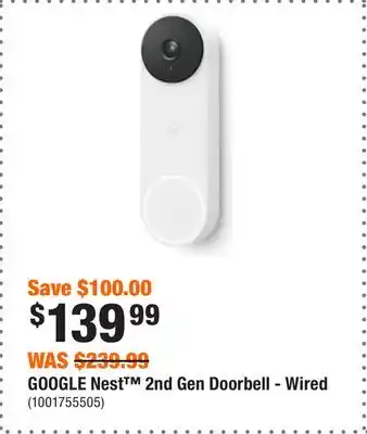 Home Depot Google nest 2nd gen doorbell - wired offer