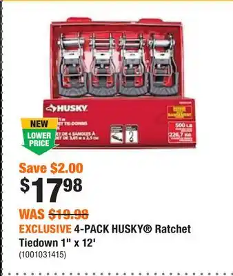 Home Depot Exclusive 4-pack husky ratchet tiedown 1 x 12' offer