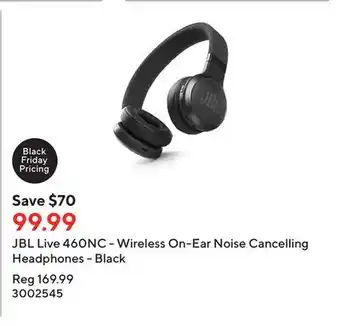 Staples Jbl live 460nc - wireless on-ear noise cancelling headphones - black offer