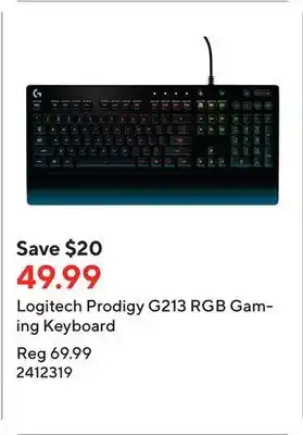 Staples Logitech prodigy g213 rgb gaming keyboard offer