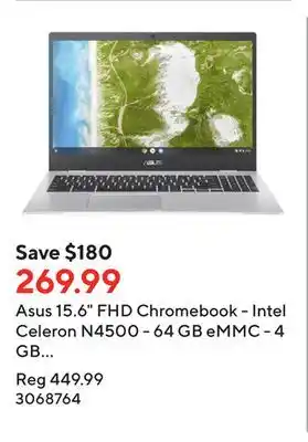Staples Asus 15.6 fhd chromebook - intel celeron n4500 - 64 gb emmc - 4 gb ram - chrome o.s. – bilingual offer