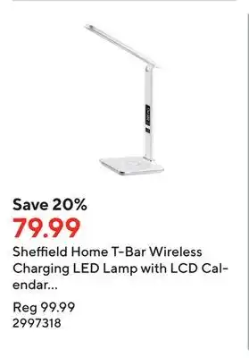 Staples Sheffield home t-bar wireless charging led lamp with lcd calendar display - white offer