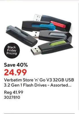 Staples Verbatim store 'n' go v3 32gb usb 3.2 gen 1 flash drives - assorted - 5 pack offer