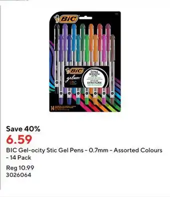 Staples Bic gel-ocity stic gel pens - 0.7mm - assorted colours - 14 pack offer