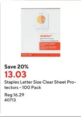 Staples Staples letter size clear sheet protectors - 100 pack offer