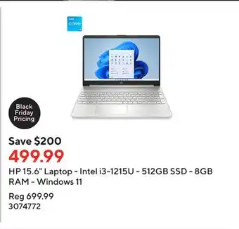 Staples Hp 15.6 laptop - intel i3-1215u - 512gb ssd - 8gb ram - windows 11 offer
