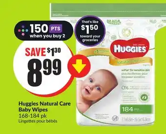 FreshCo Huggies natural care baby wipes 168-184 pk offer