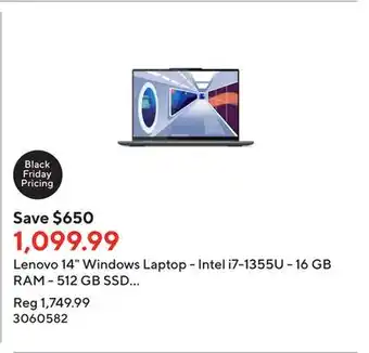 Staples Lenovo 14 windows laptop - intel i7-1355u - 16 gb ram - 512 gb ssd - windows 11 home offer