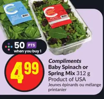 FreshCo Compliments baby spinach or spring mix 312 g product of usa offer