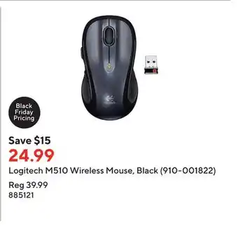 Staples Logitech m510 wireless mouse, black (910-001822) offer