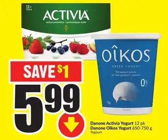FreshCo Danone activia yogurt 12 pk danone oikos yogurt 650-750 g offer