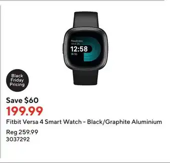 Staples Fitbit versa 4 smart watch - black/graphite aluminium offer
