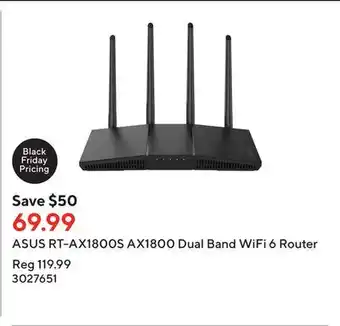Staples Asus rt-ax1800s ax1800 dual band wifi 6 router offer