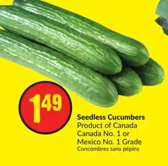 FreshCo Seedless cucumbers product of canada canada no. 1 or mexico no. 1 grade offer