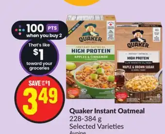 FreshCo Quaker instant oatmeal 228-384g offer