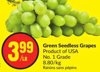 FreshCo Green seedless grapes product of usa no.1 grade 8.80/kg offer