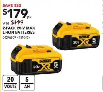 RONA Dewalt 2-pack 20-v max li-ion batteries offer