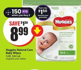 Chalo FreshCo Huggies natural care baby wipes 168-184 pk offer