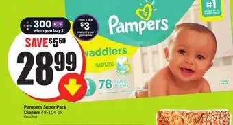 Chalo FreshCo Pampers super pack diapers 48-104 pk offer