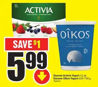 Chalo FreshCo Danone activia yogurt 12 pk danone oikos yogurt 650-750 g offer