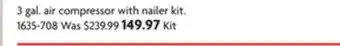 Home Hardware 3 gal. air compressor with nailer kit offer