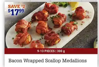 M & M Food Market Bacon wrapped scallop medallions offer