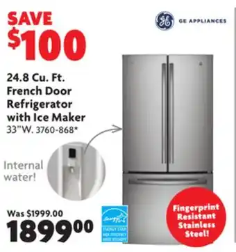 Home Hardware 24.8 cu. ft. french door refrigerator with ice maker offer